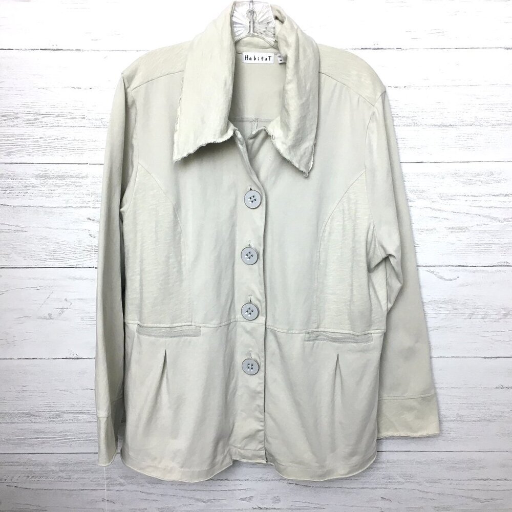 Habitat Women's Beige Lightweight Jacket Cotton Blend Button Front Shacket XL